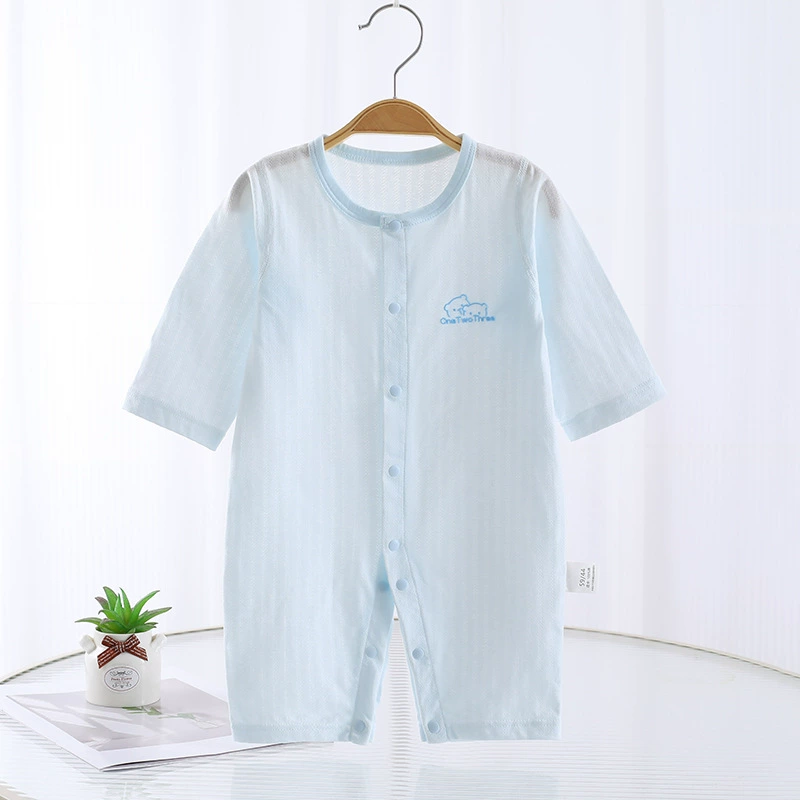 Áo liền thân sơ sinh DÀI TAY Cotton gân mỏng mùa hè cho bé – Vải kháng khuẩn 5A – Quần áo bodysuit bé trai bé gái từ 0–12 tháng_thumbnail_4