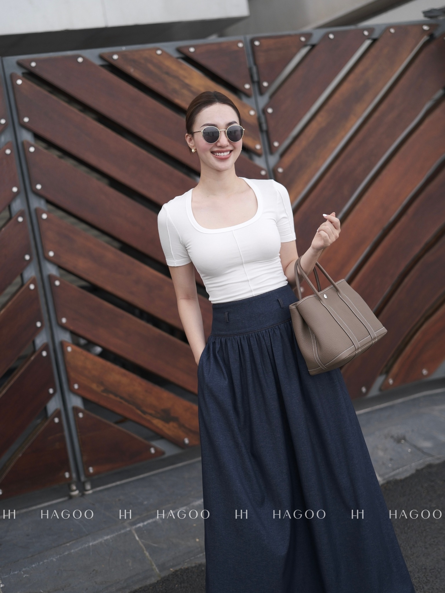 Chân váy denim dáng xòe