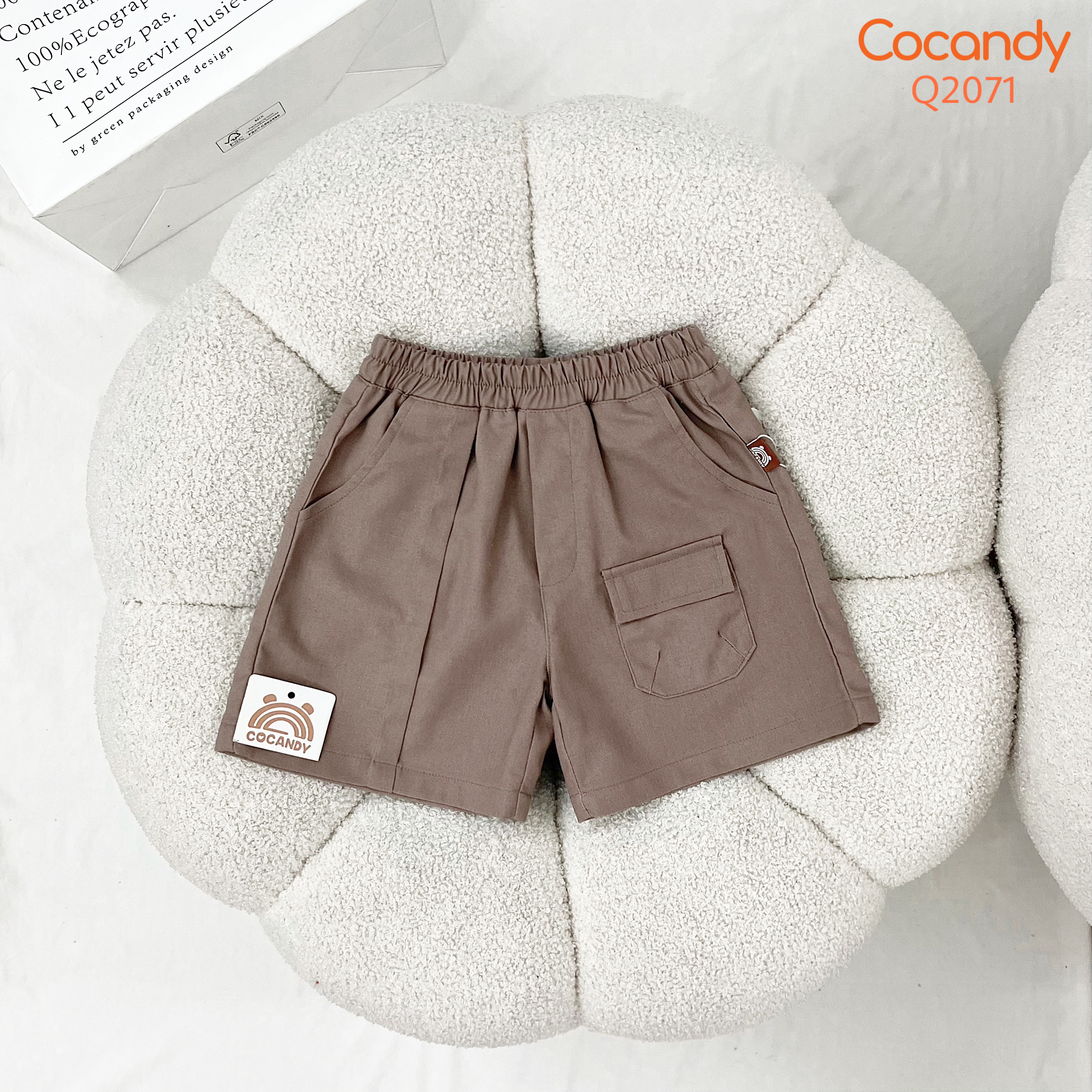 Quần cộc LINEN NÂU trơn 1 túi_thumbnail_0