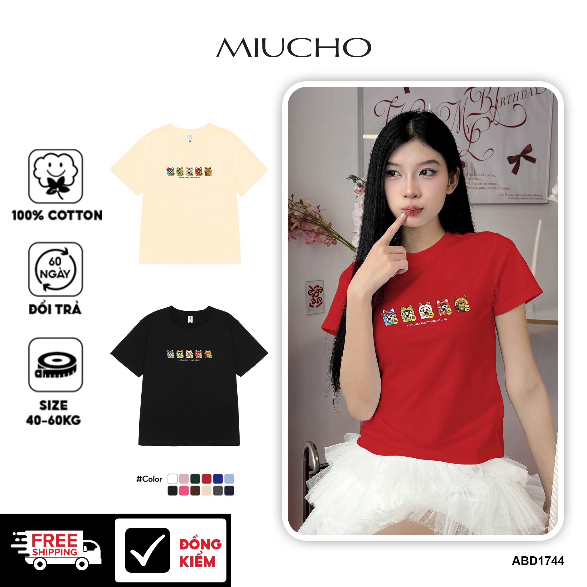 Áo baby tee tết cổ tròn vải cotton 4c co giãn thoáng mát ABD1744 Miucho in mix_thumbnail_1