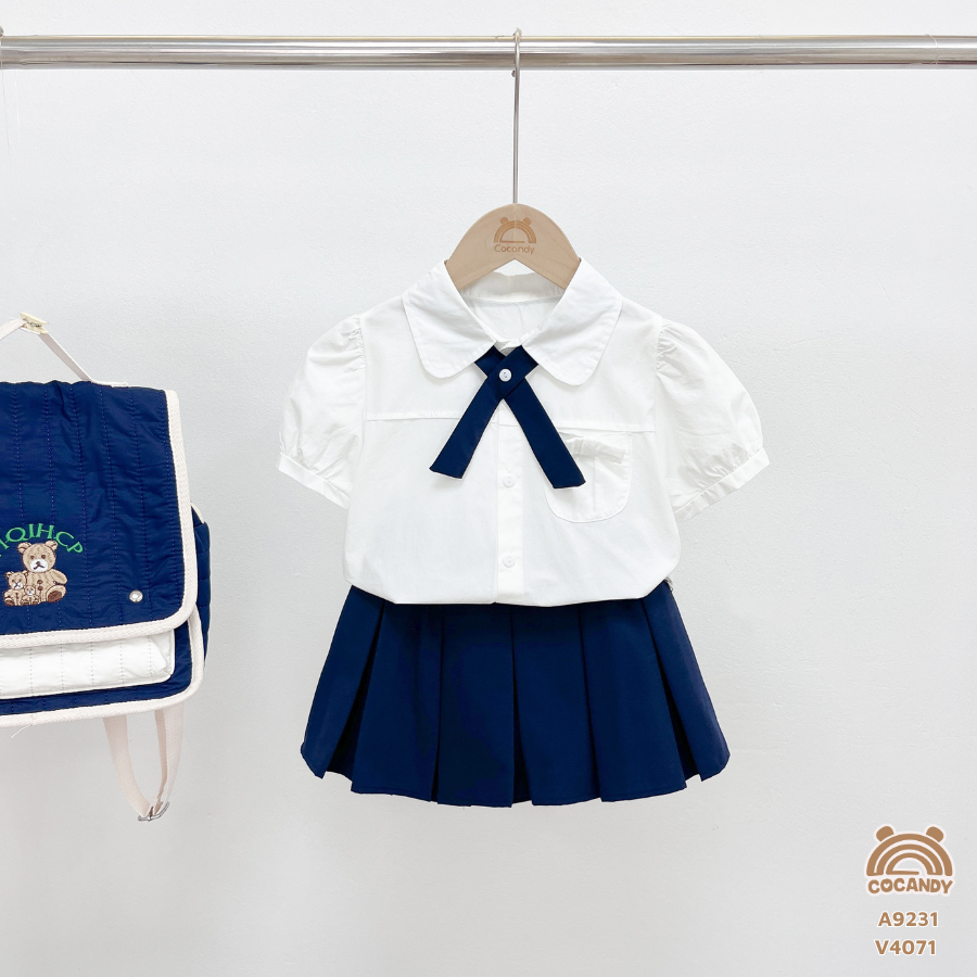 Áo cộc TRẮNG sơ mi nơ túi ngực_thumbnail_1