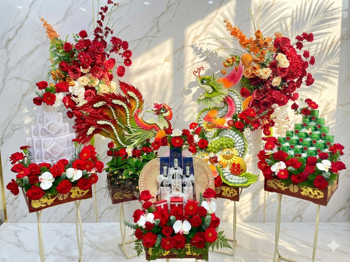 Tráp Cưới Hỏi Rồng Phượng 7 Lễ (mẫu 2) Giá: Liên hệ