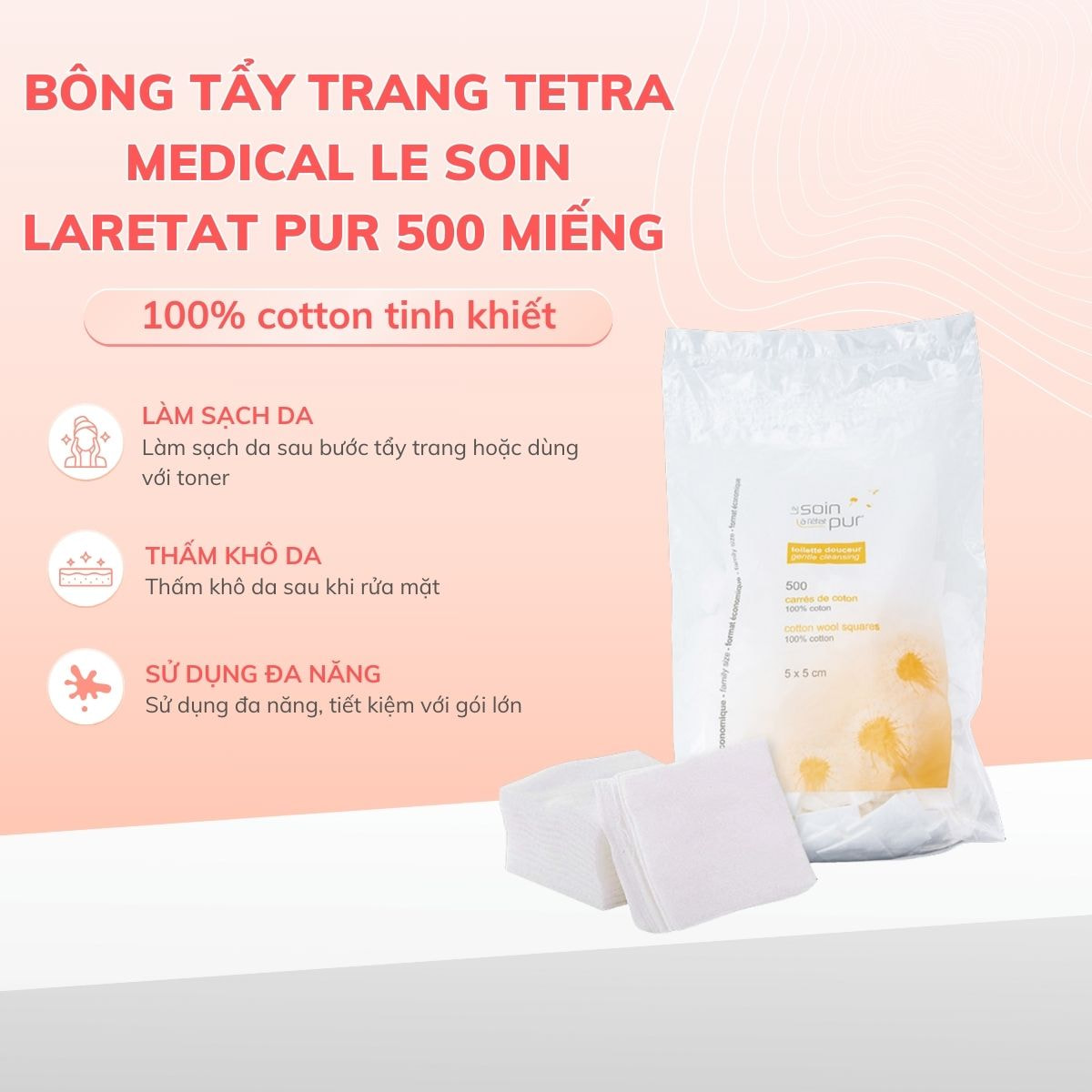 Bông Tẩy Trang Tetra Medical Le Soin Laretat Pur 500 Miếng _thumbnail_1