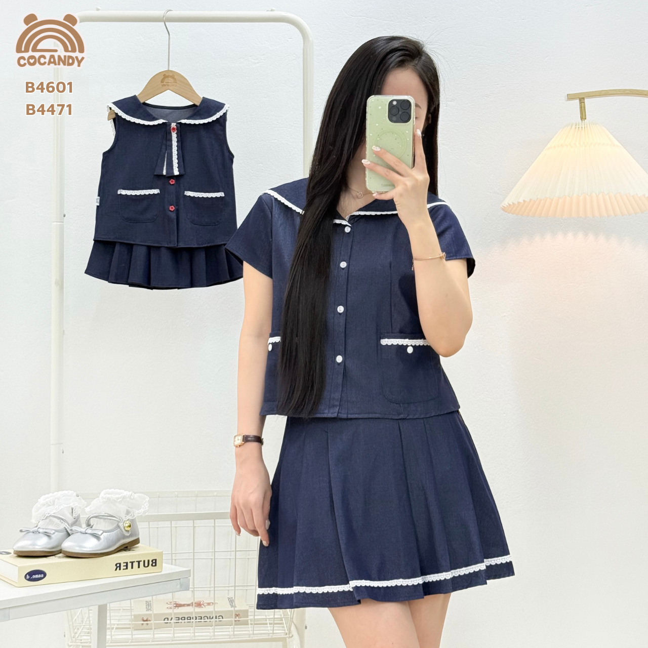 Bộ cộc XANH DENIM cổ thủy thủ + chân váy NỮ_thumbnail_2