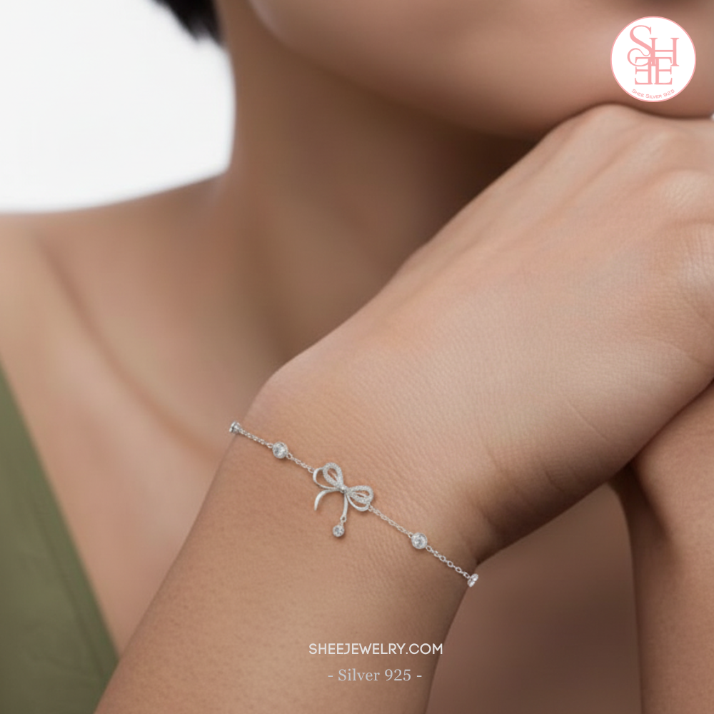 Lắc tay bạc nữ Shee Silver 925 nơ thắt đính đá mix ổ đá tròn – phụ kiện sang trọng, dễ phối đồ, quà tặng ý nghĩa LT006_thumbnail_4