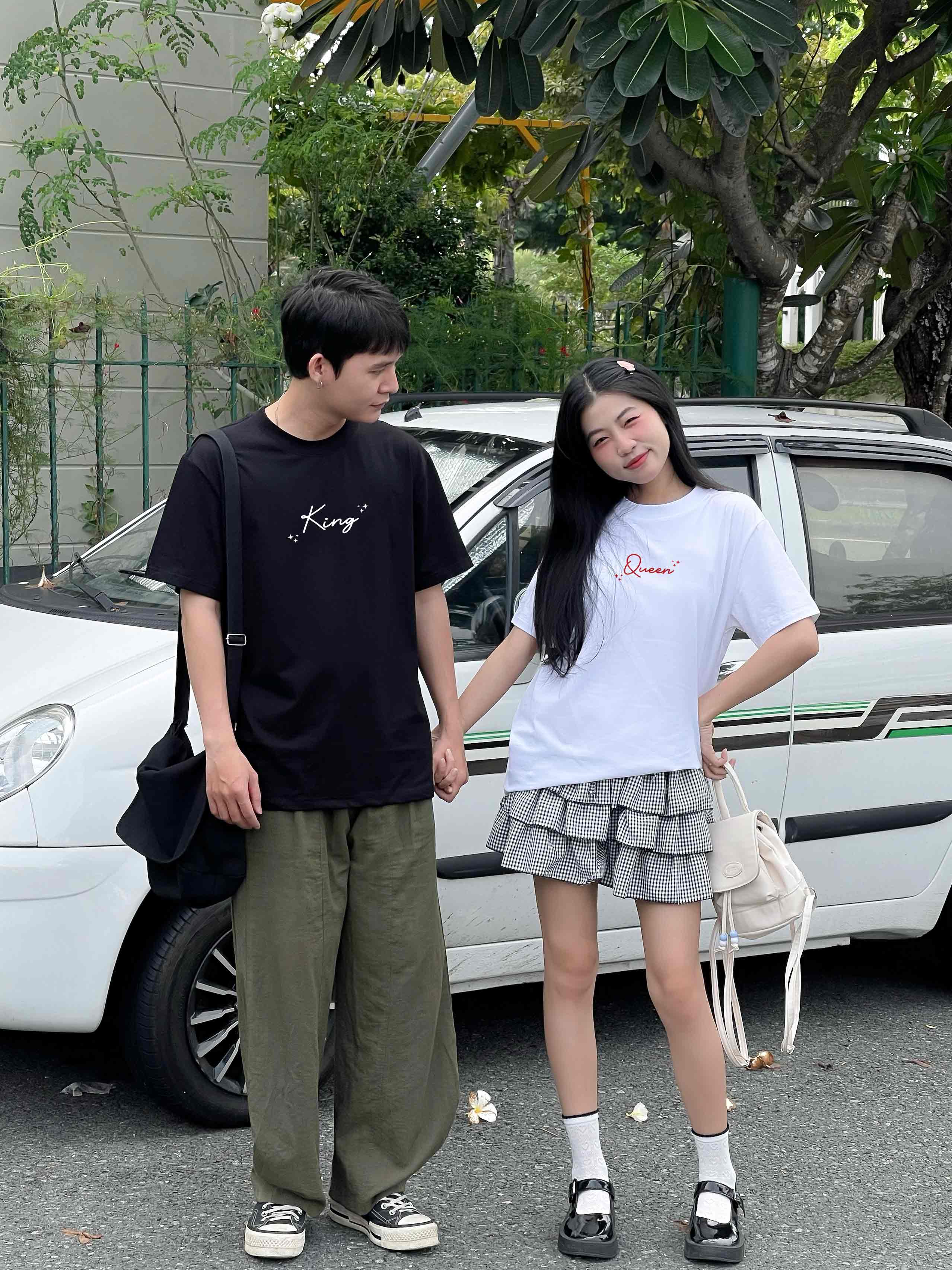 Áo thun cặp nam nữ King Queen form rộng 1838 Miucho vải cotton 4c co giãn thoáng mát in basic_thumbnail_4