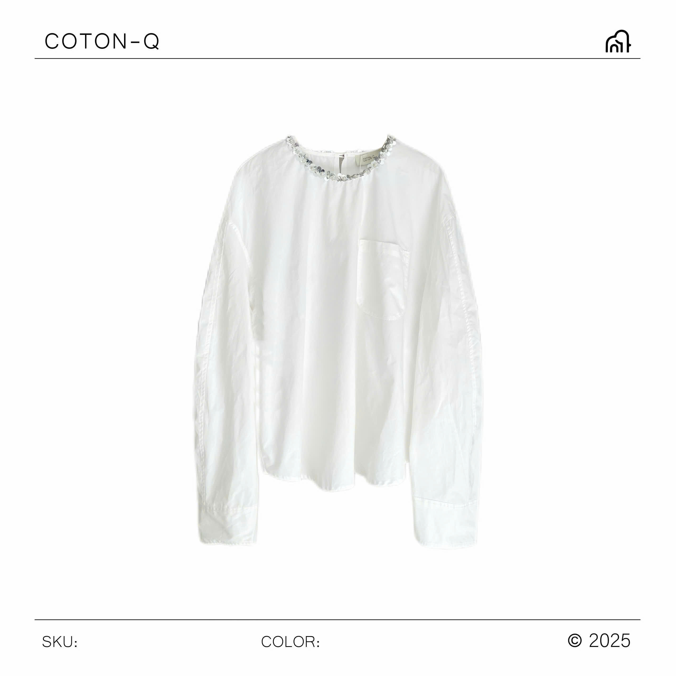 HA307 - Áo tay dài trắng đính viền cổ