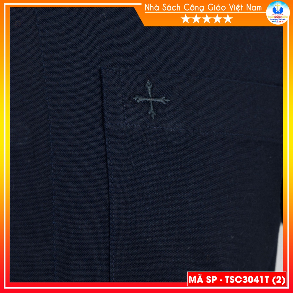 Áo Sơ Mi cổ côn linh mục ngắn tay cao cấp màu đen TSC3041T - Quà tặng  Lễ quan thầy, truyền chức, sinh nhật cha xứ