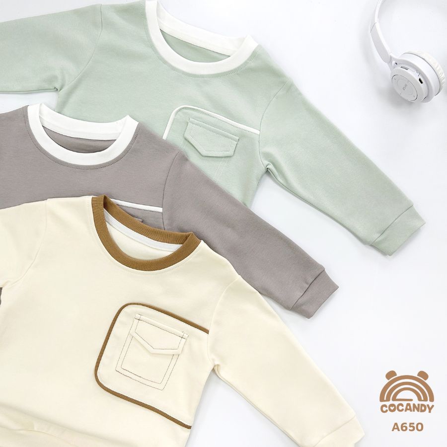 Áo dài BE cổ NÂU ĐẬM ngực nắp túi giả_thumbnail_5