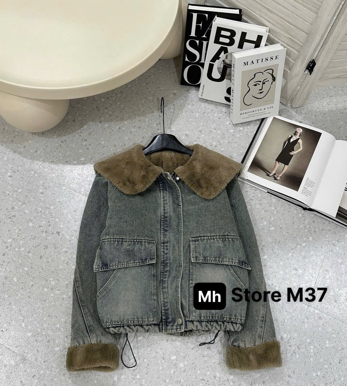 Áo khoác bò lông cổ sen - A58