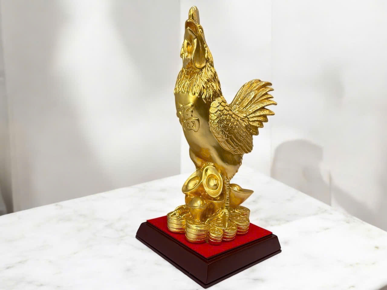 Tượng phong thủy gà đúc đồng đỏ dát vàng 9999 cao 40 cm_thumbnail_1