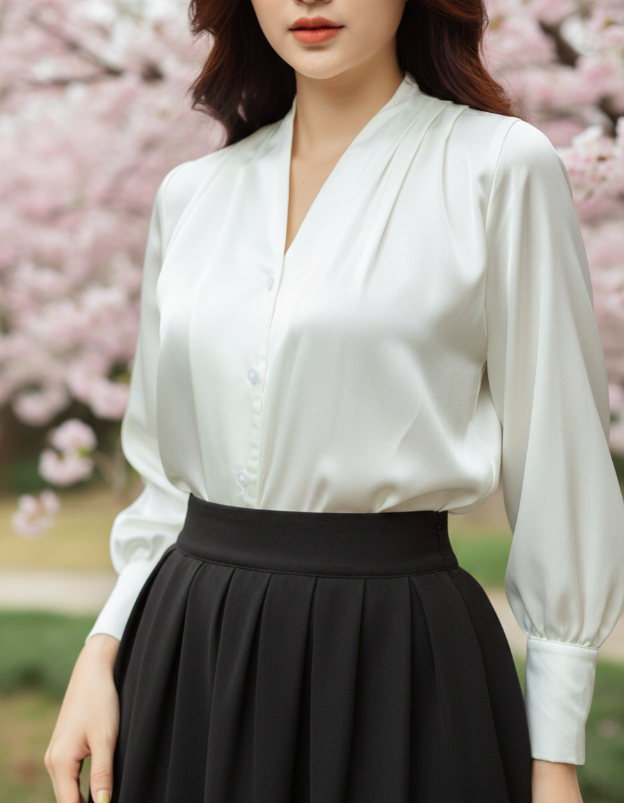 Áo kiểu tay dài cổ V_thumbnail_3