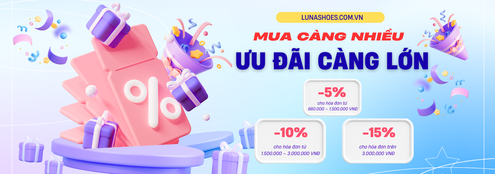 Tím Hồng Rực Rỡ Hiện Đại Sale Khuyến Mãi 3D Banner (1650 x 580 px)