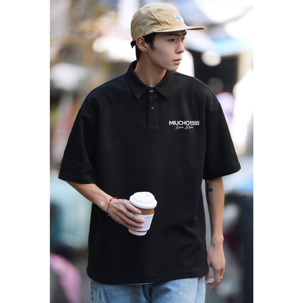 Áo polo nam form rộng PLD392 Miucho Man cotton cổ trụ in typography_thumbnail_5