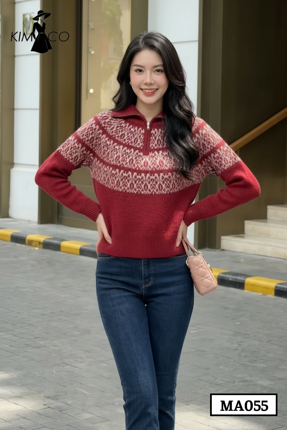 Áo Len Họa Tiết Bắc Âu Cổ Khóa Đỏ Đô - MA055_thumbnail_2