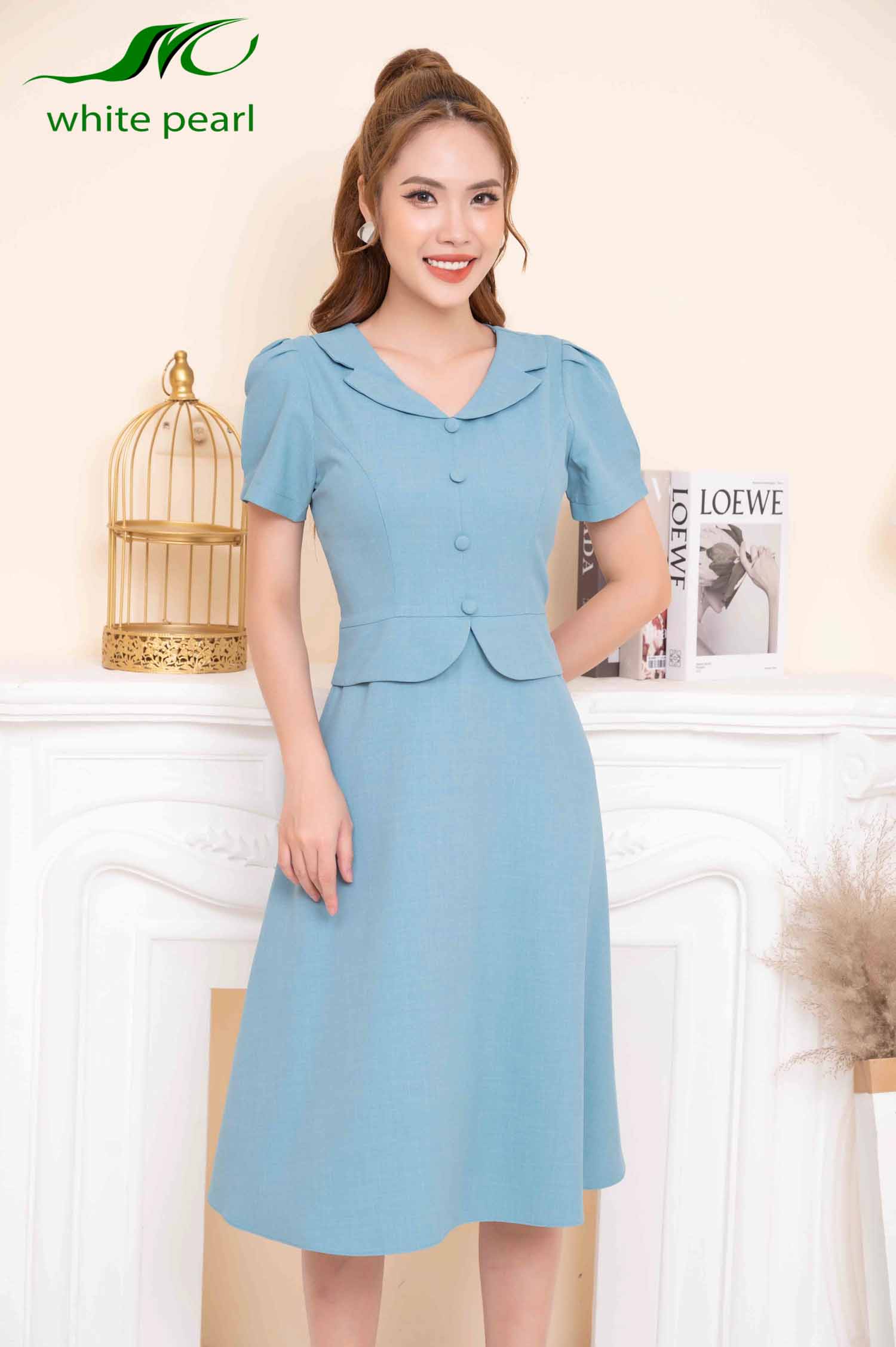 Váy ký giả vạt tròn cao cấp thời trang công sở White Pearl_thumbnail_3