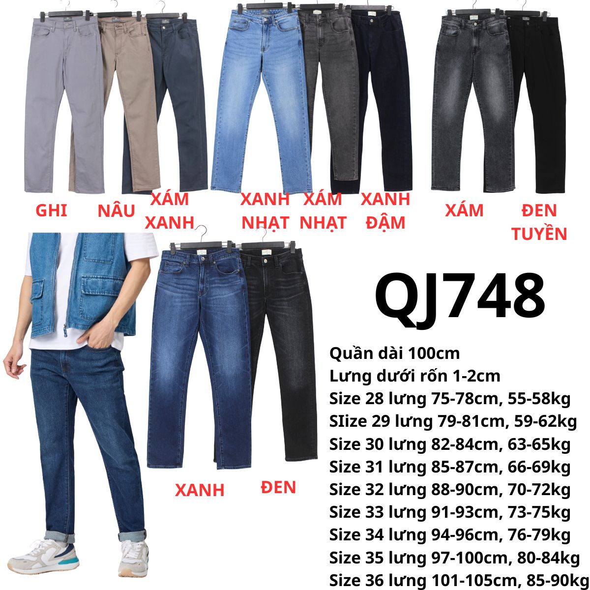 QJ748 - QUẦN JEANS NAM NET