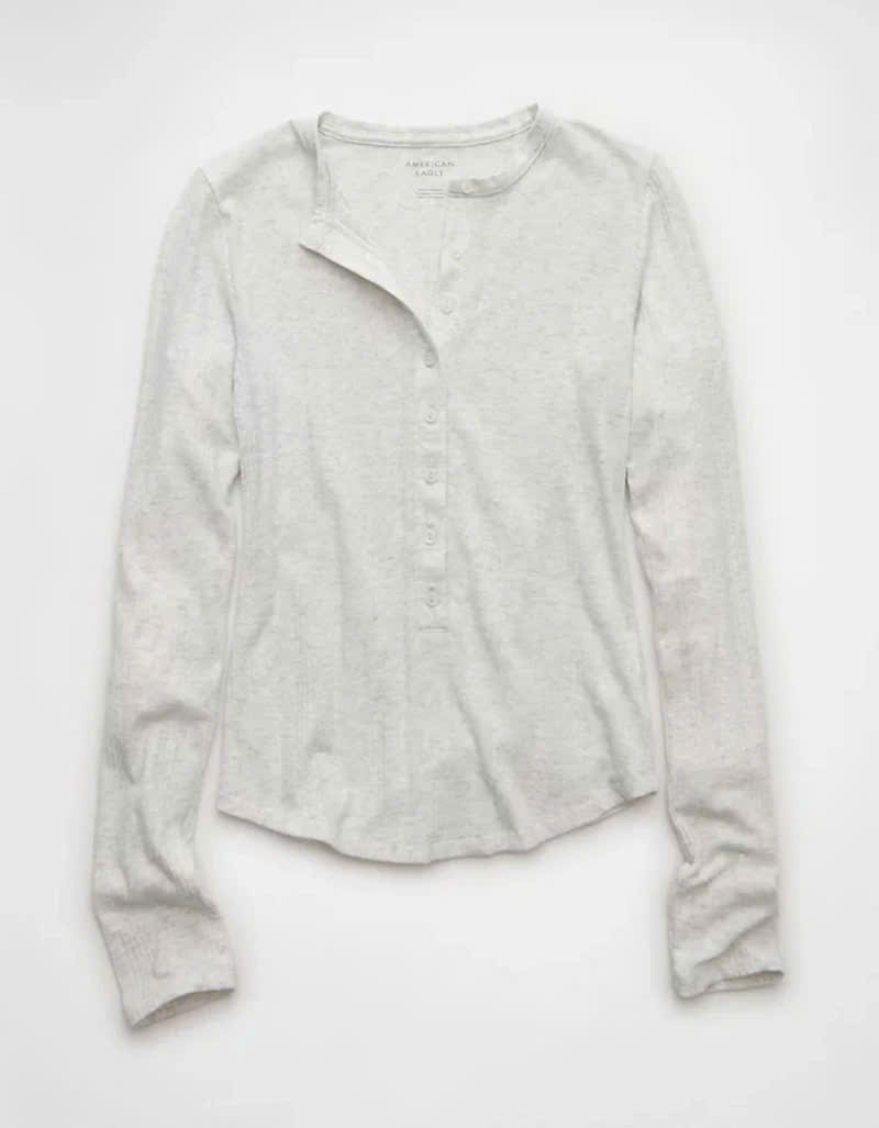 HA748 Áo tay dài phối cúc ( GHI )