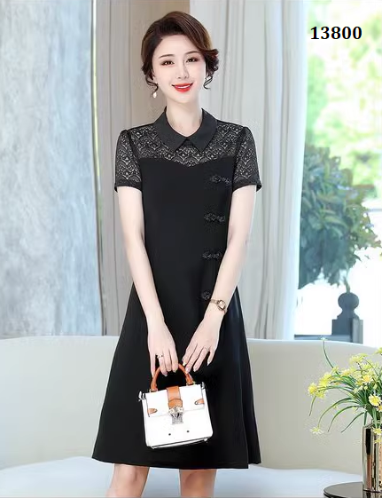 13800-Đầm suông chữ A  tay ngắn phối ren (thun hà lan + ren)FREESHIP_thumbnail_2
