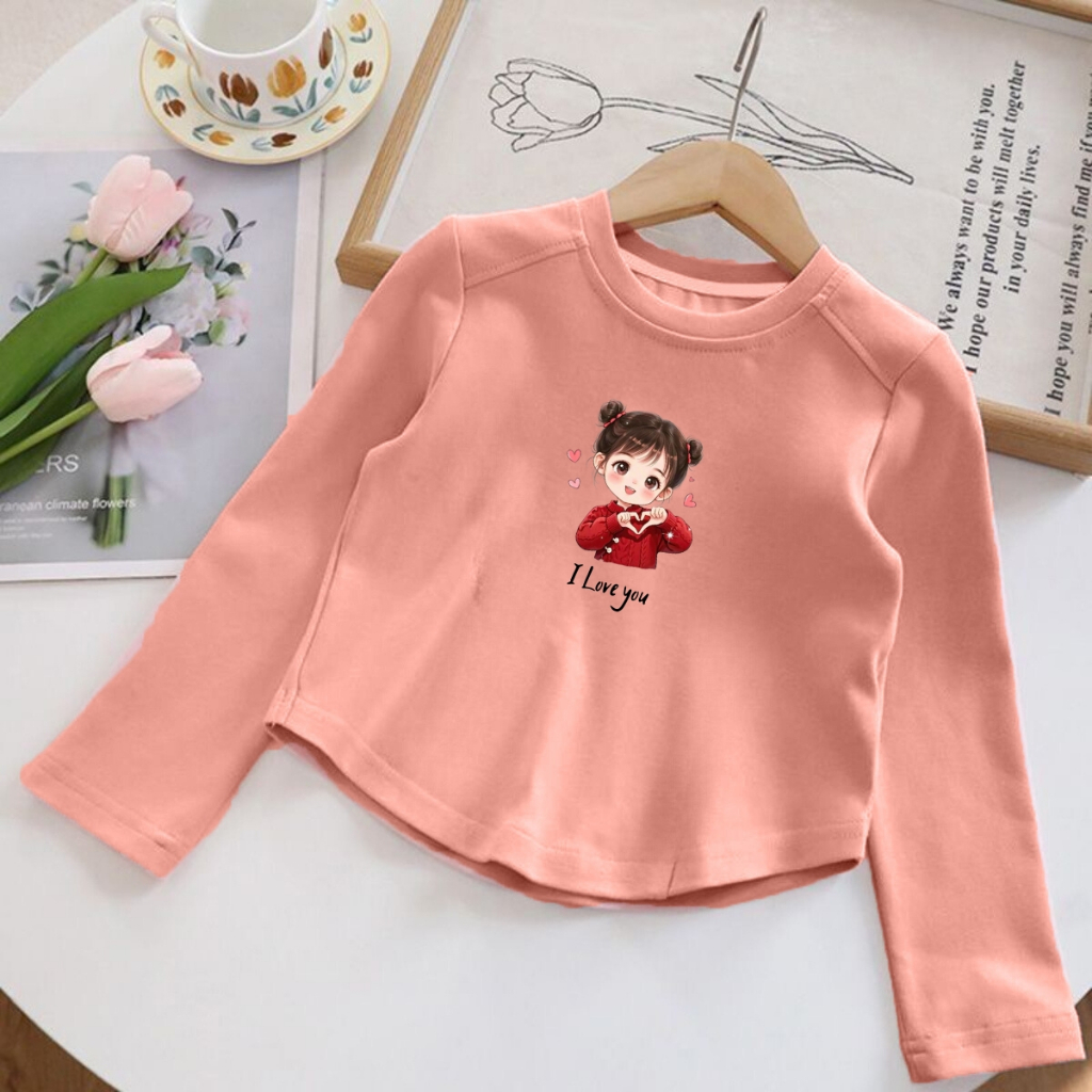 Áo thu đông dài tay bé gái cổ tròn in hình bé gái chất thun borip co giãn 4 chiều - Loza- G0423_thumbnail_1