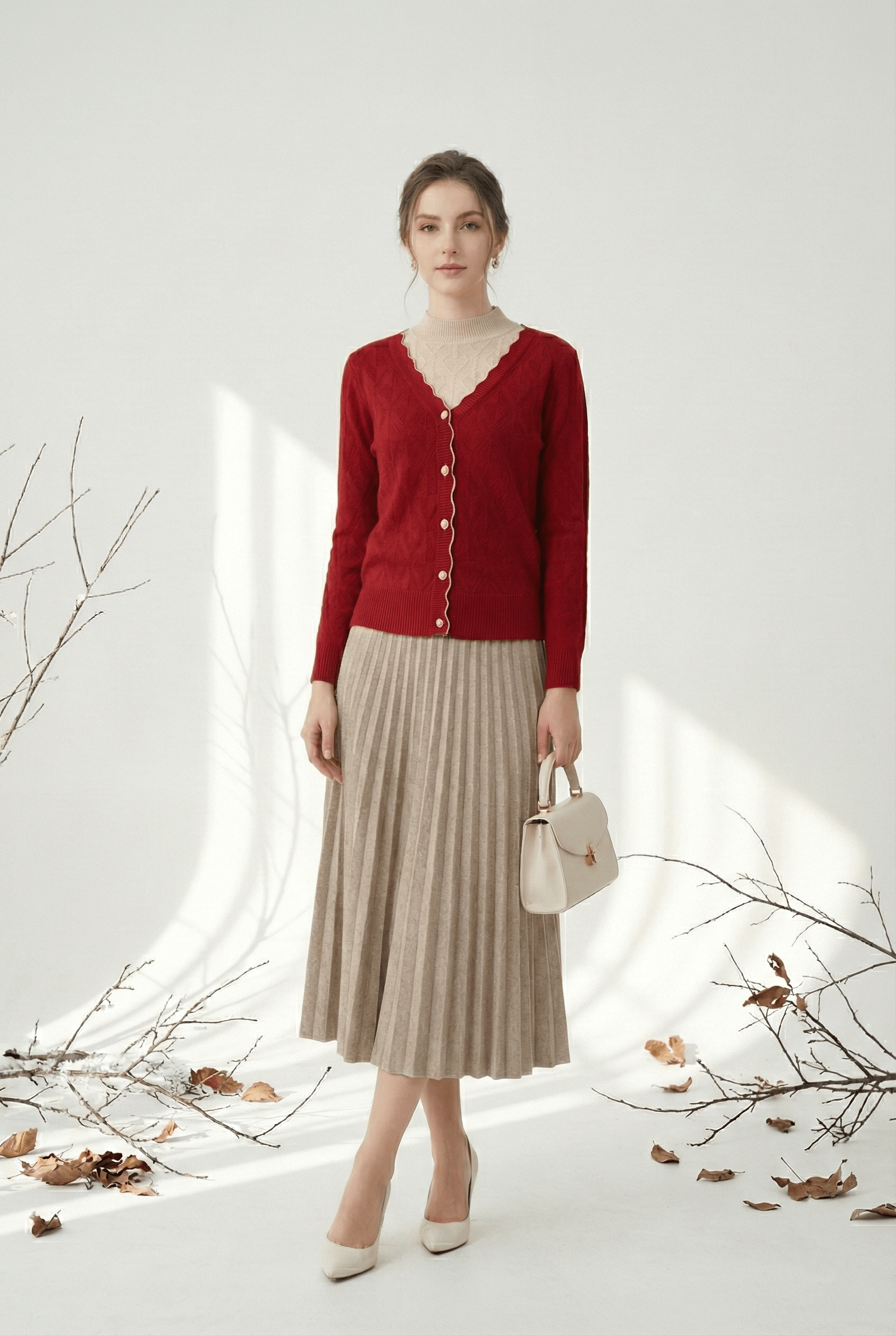 Áo len cổ lọ có trang trí khuy phối màu cổ