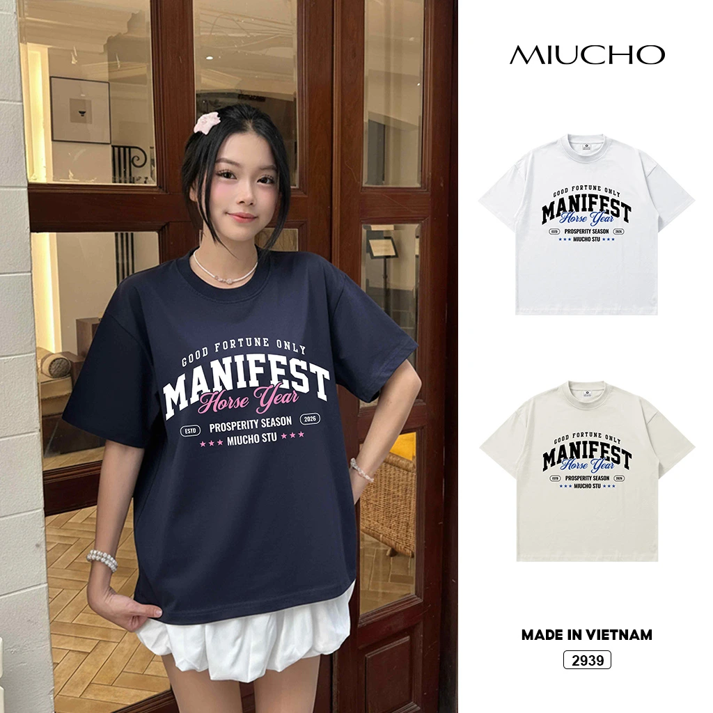 Áo thun Tết nam nữ form boxy Miucho chất vải mềm mại thoáng mát chữ basic in typography 2939