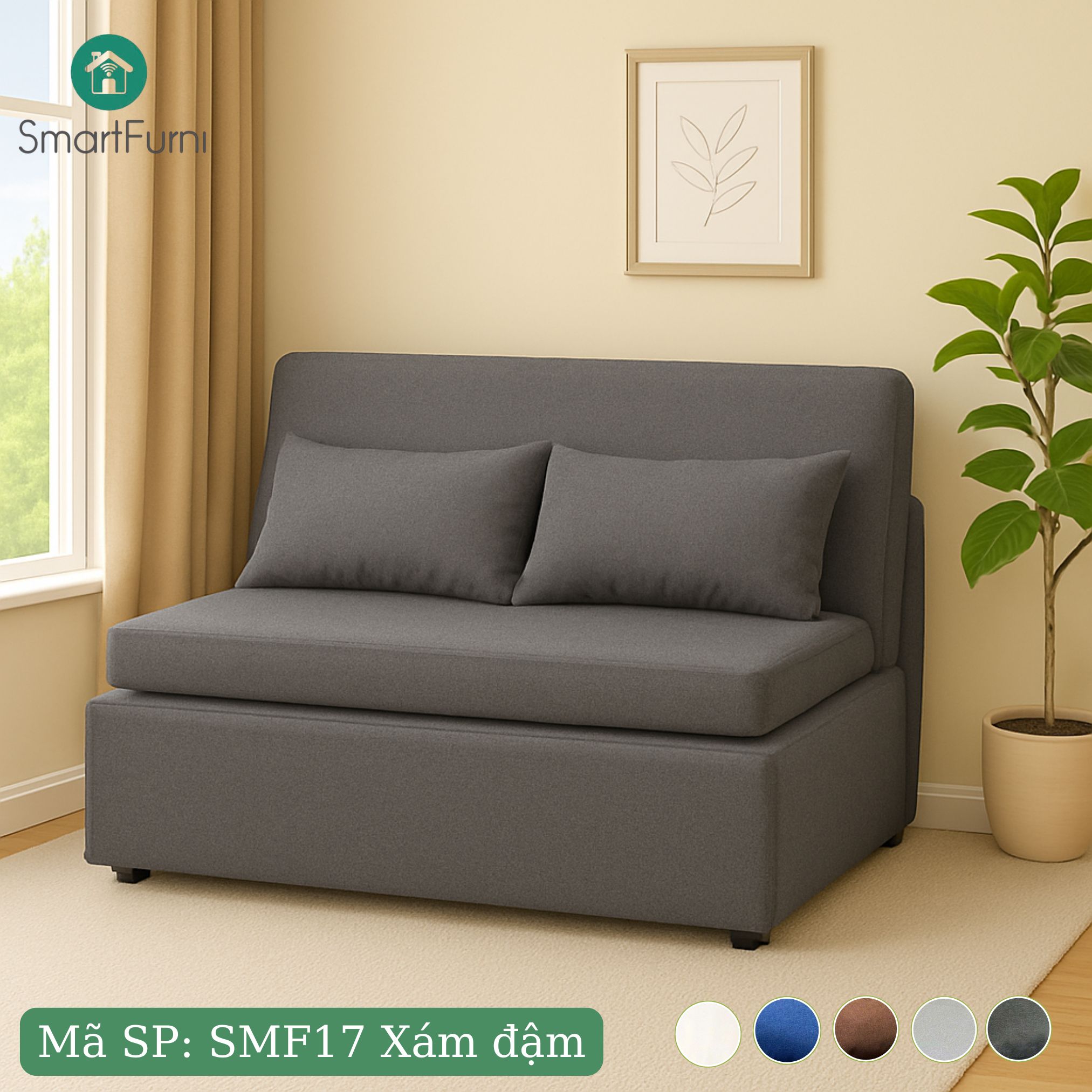 Sofa giường gấp gọn vải lanh canvas SmartFurni - SMF17 - Be sáng_thumbnail_4