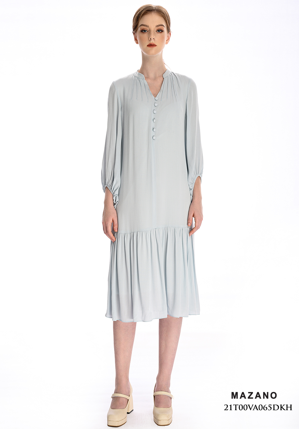 Đầm xanh pastel bèo gấu tay cách điệu_thumbnail_0