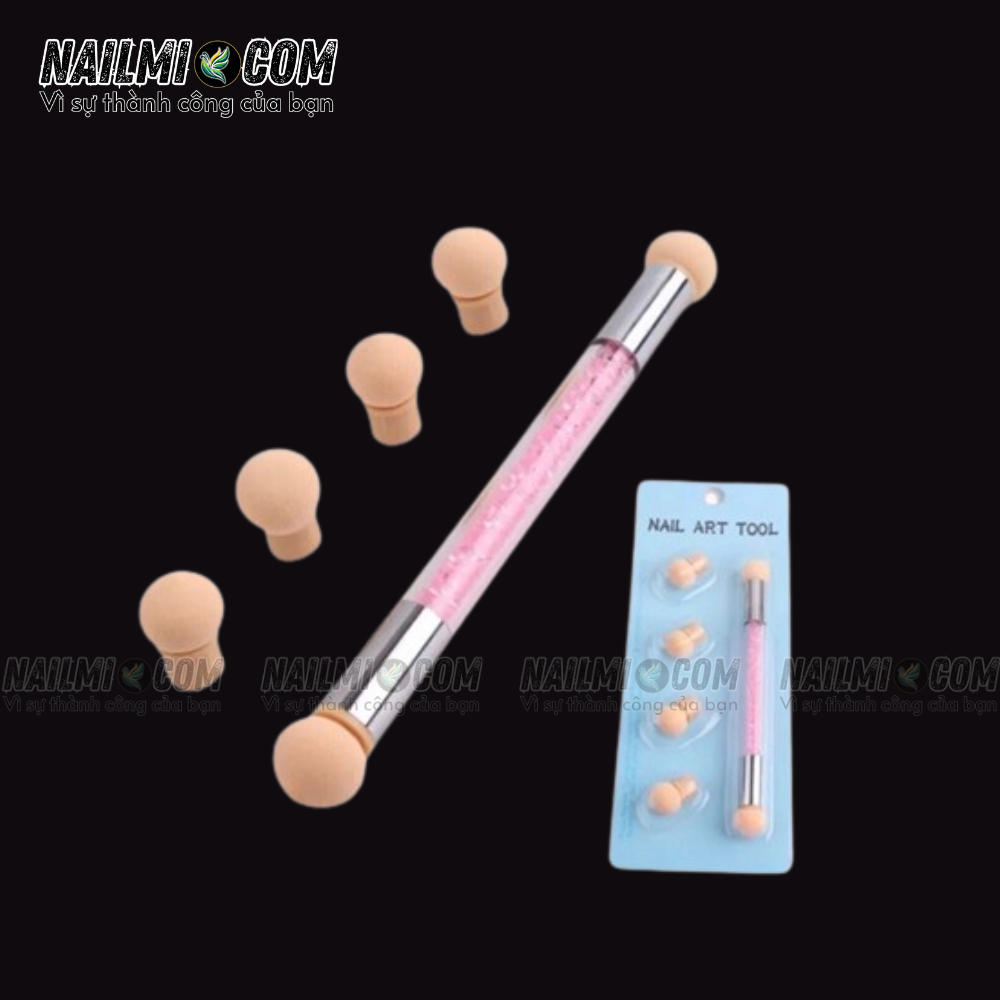 Cọ ombre - set 2 đầu - bông mút - cán đá