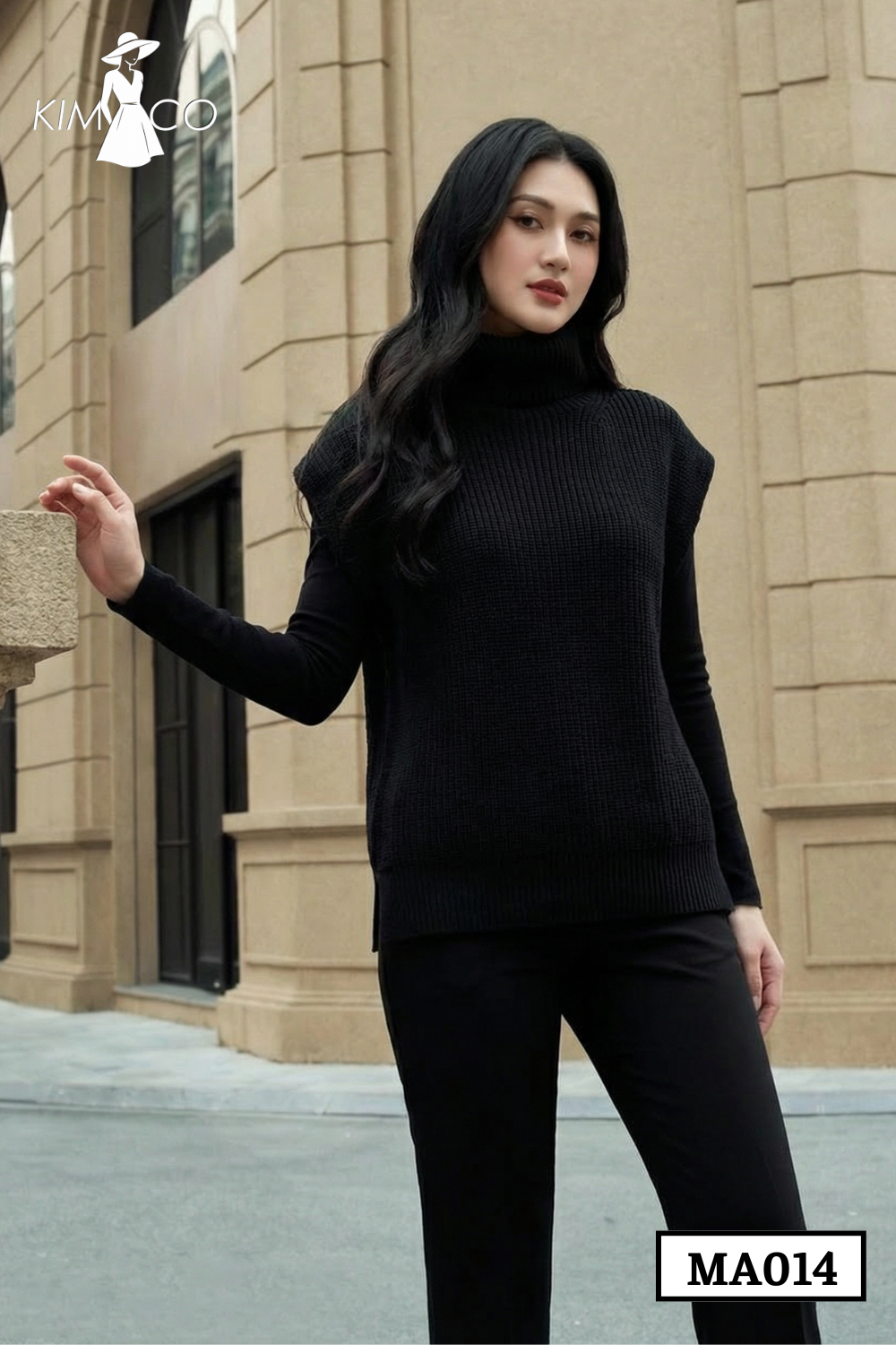Áo Len Gile Cổ Cao Màu Đen - MA014