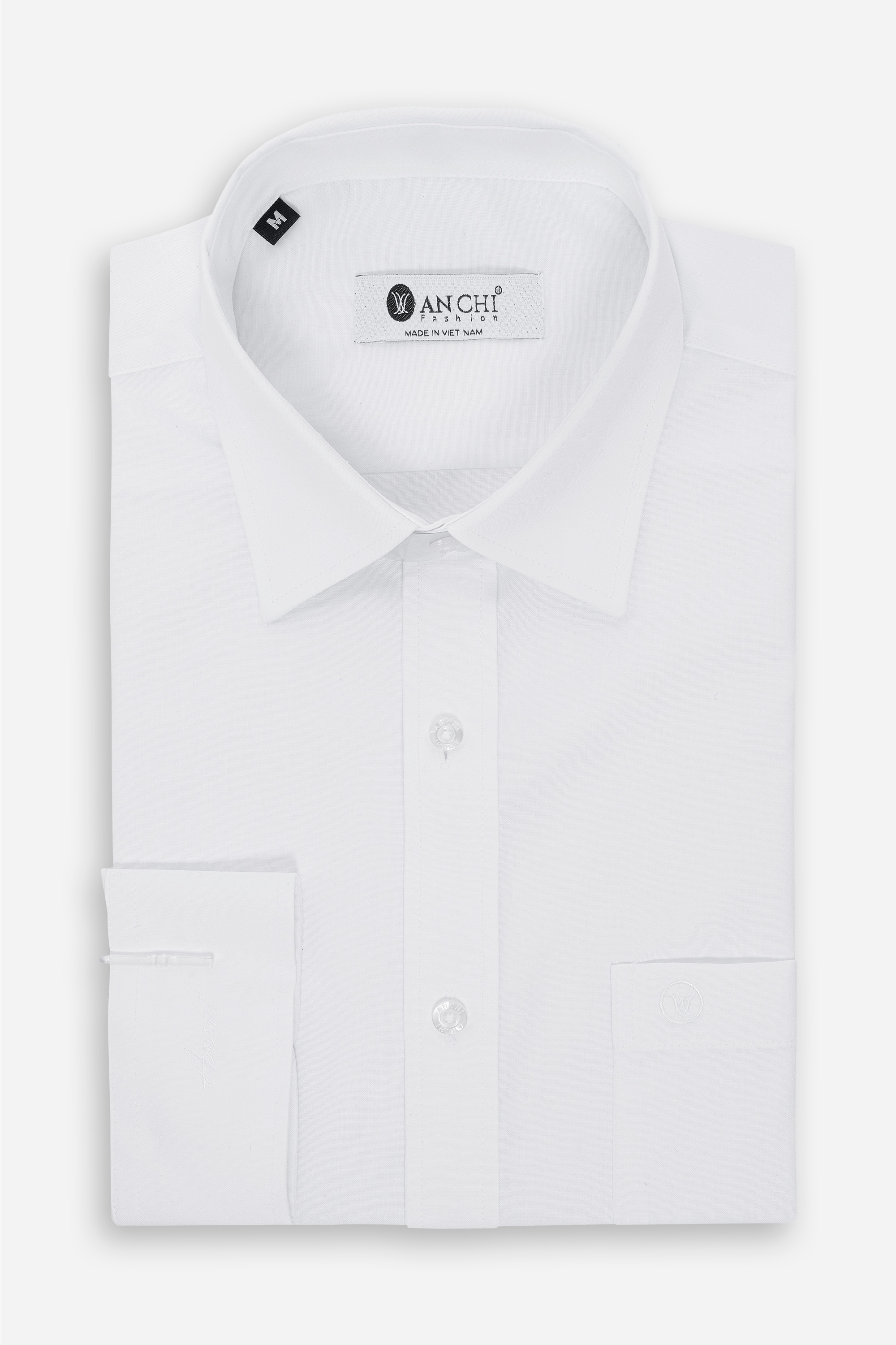 Sơ Mi Trơn Dài Tay Nam Trung Niên ANCHi Chất Liệu Cotton Nhập Khẩu Màu Trắng