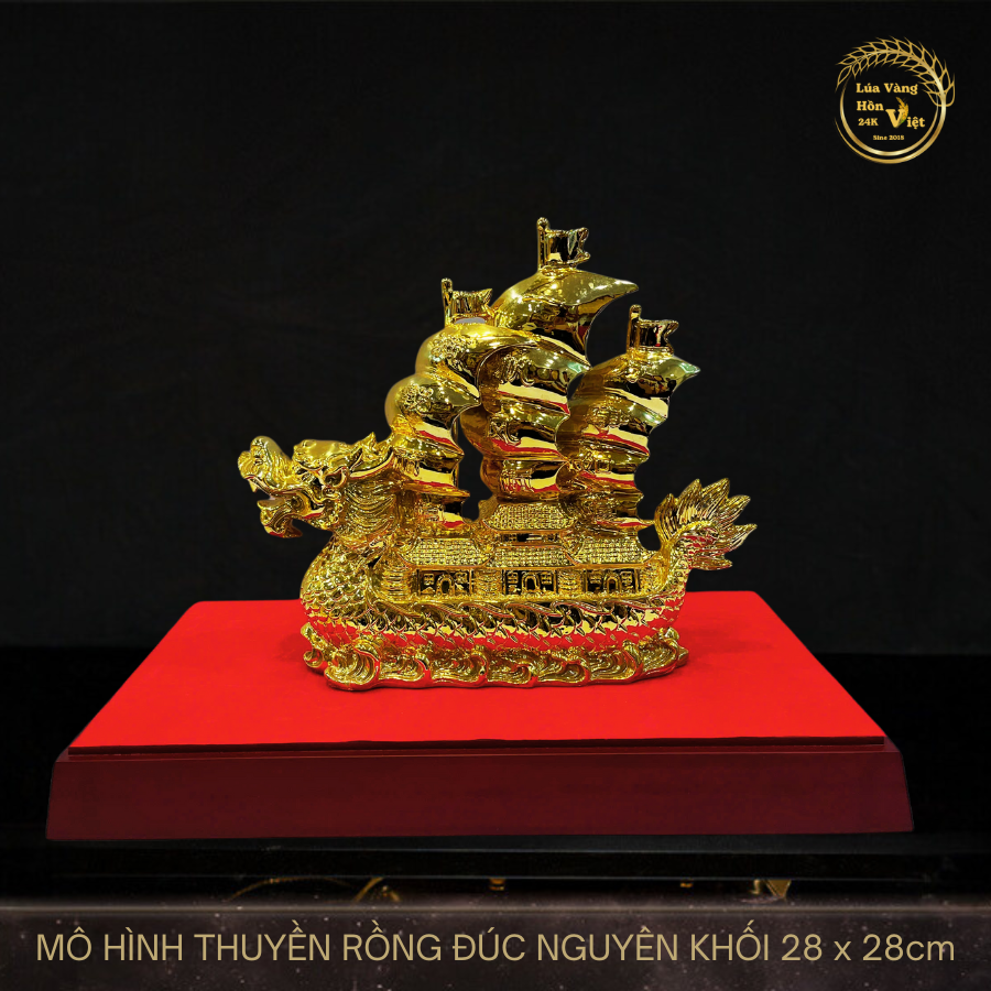 THUYỀN RỒNG ĐÚC NGUYÊN KHỐI 28x28cm