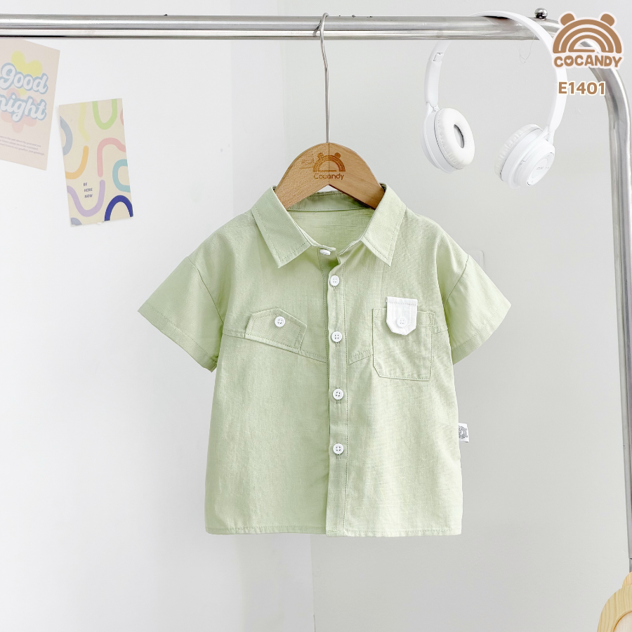 Áo cộc sơ mi thô gân XANH đáp túi kiểu_thumbnail_2