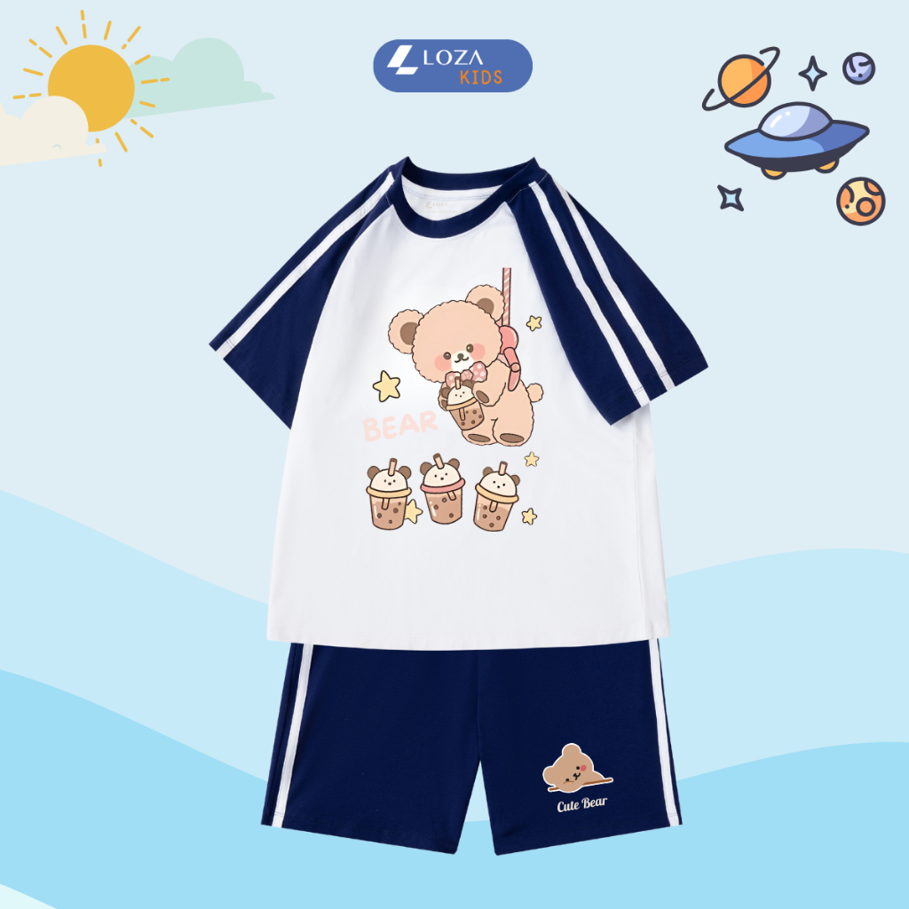 Đồ bộ trẻ em phối viền hình gấu Bear - Loza Kids BF258