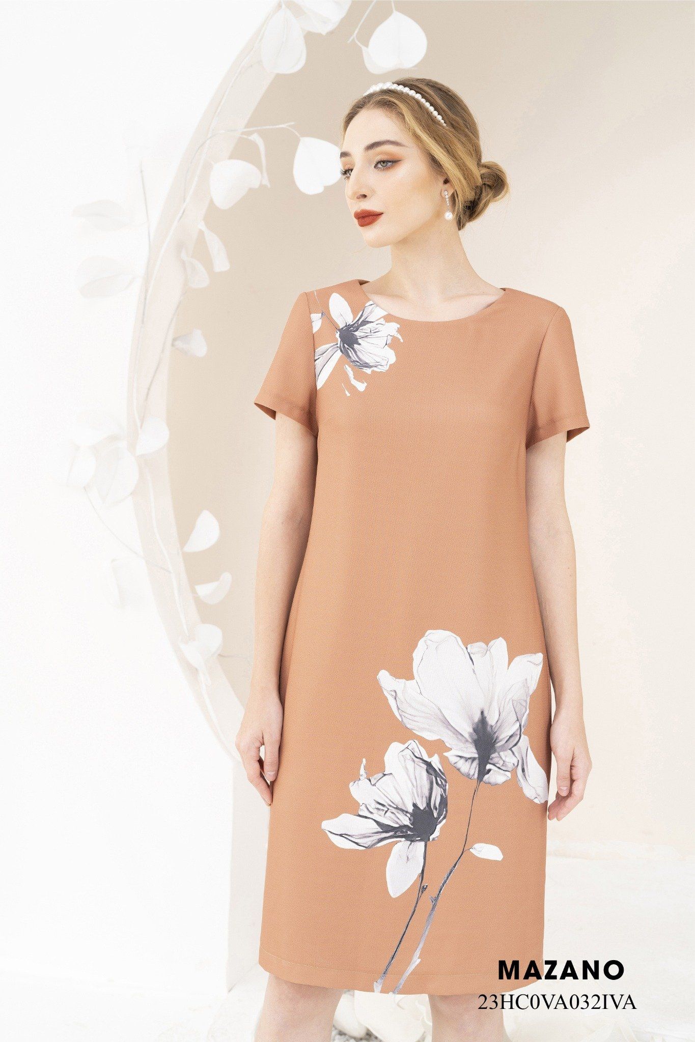 ĐẦM SUÔNG IN HOA NGỌC LAN CÁCH ĐIỆU 23HC0VA032IVA