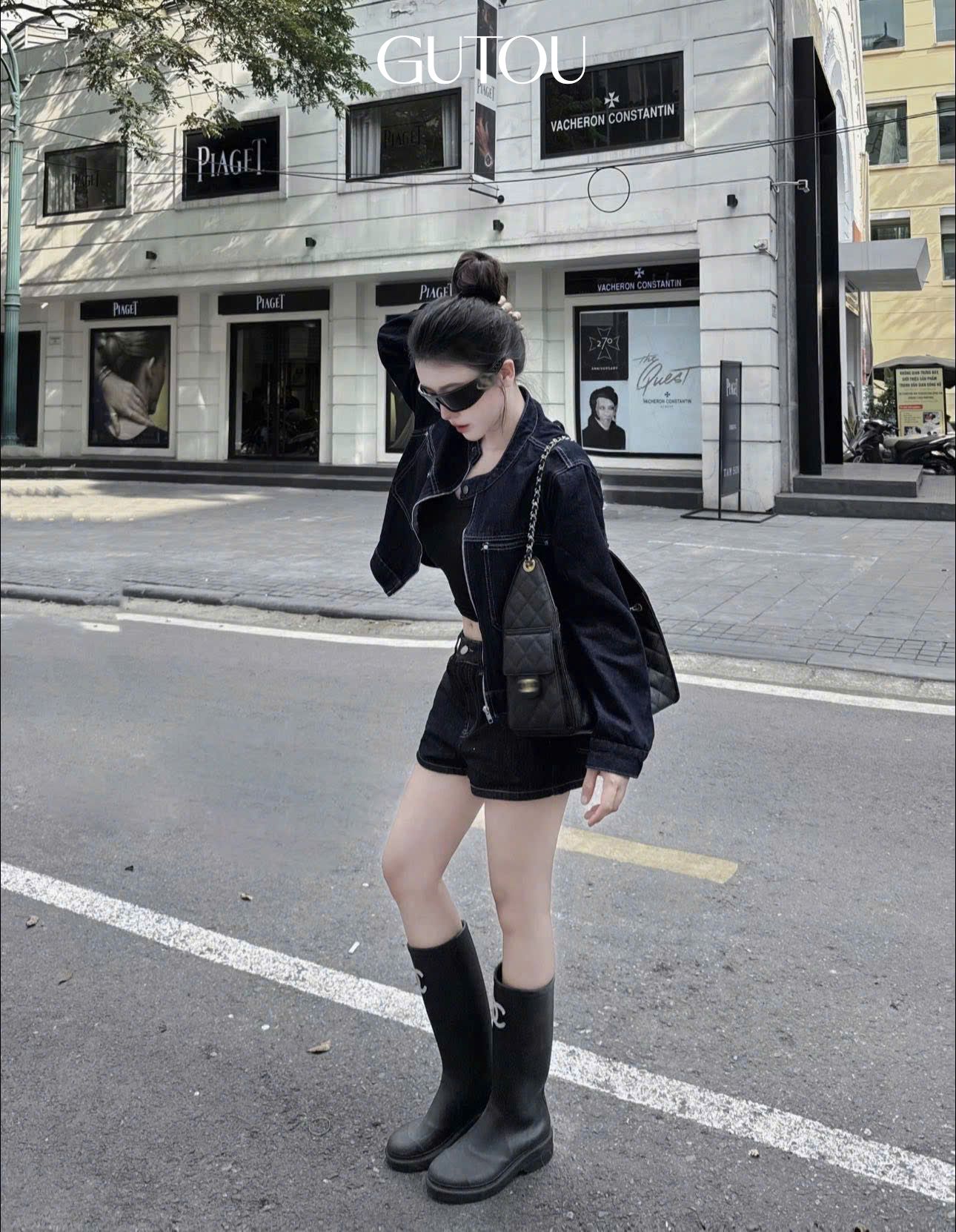 [ GUTOU ] Áo Khoác Jean Basic Cổ Trụ Túi Hộp