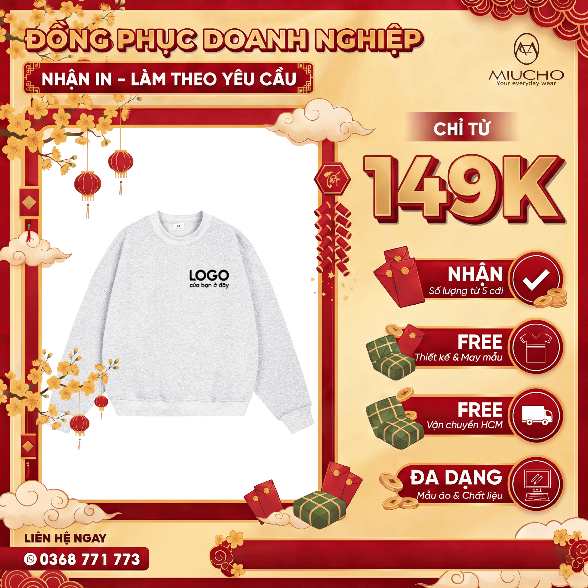 Áo sweater trơn form boxy Miucho tay dài cổ tròn vải nỉ 2 da cao cấp thoáng mát