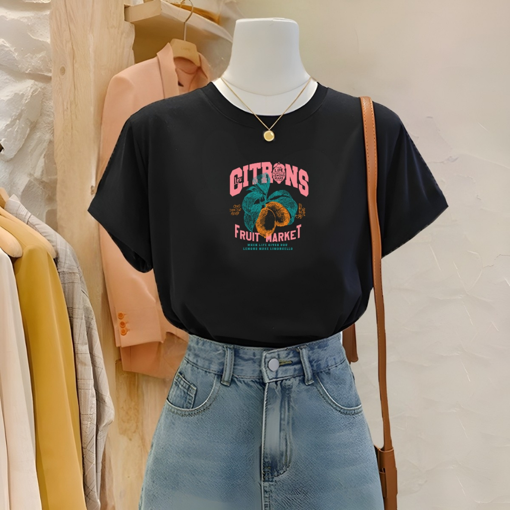 [Form Vừa] Áo phông nữ LOZA màu đen BST Hoa quả summer 2025 chất liệu thun cotton 4 chiều mát mẻ - Mã G0407_thumbnail_4