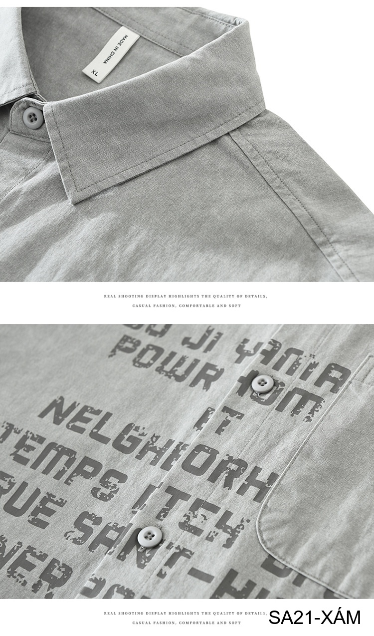 SA21 - Áo sơ mi nam dáng rộng phong cách Nhật Bản, cổ bẻ, tay dài, họa tiết chữ, chất cotton mềm mại_thumbnail_11