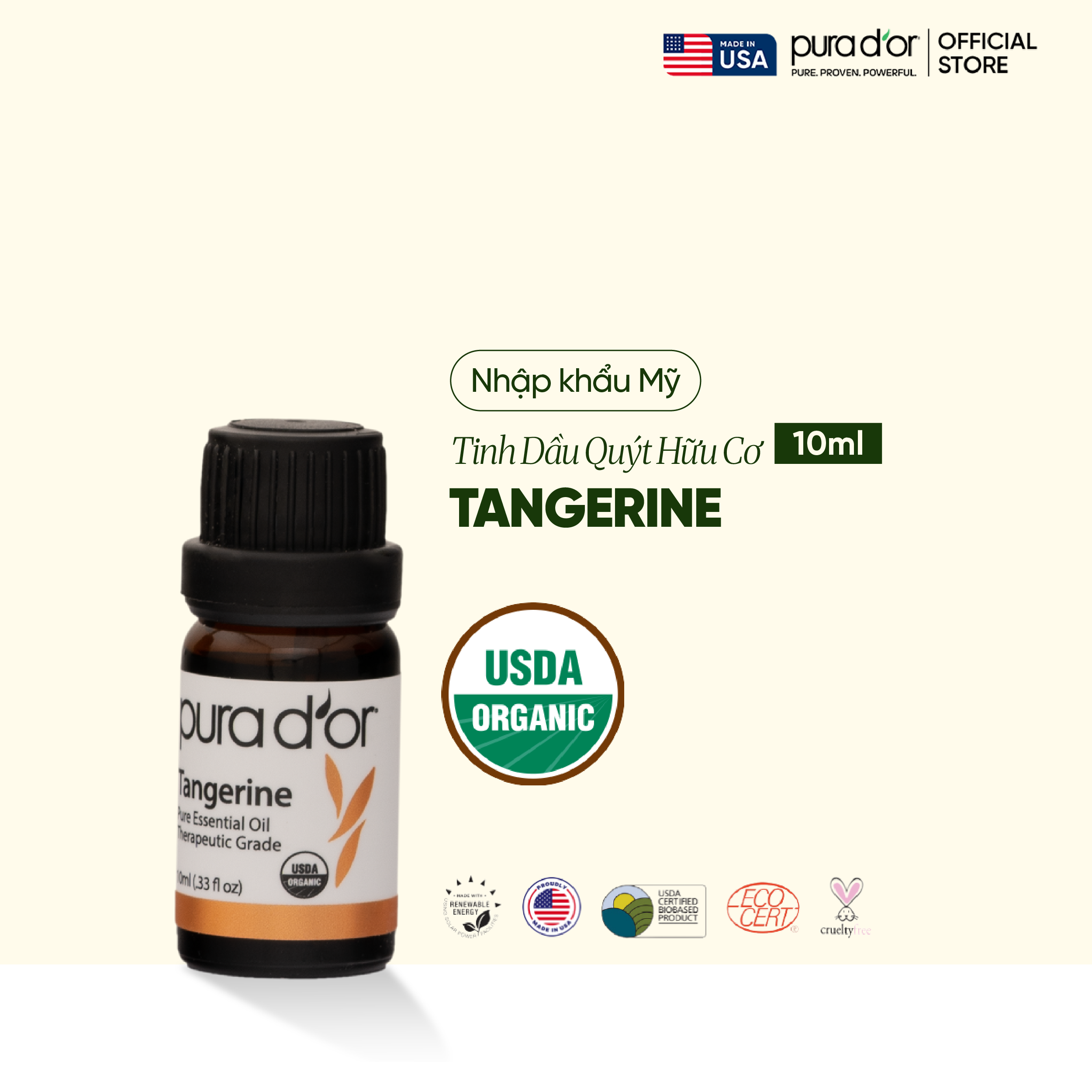 Tinh Dầu Quýt Hữu Cơ Pura D'or Therapeutic Grade Tangerine Essential Oil 10ml_thumbnail_1