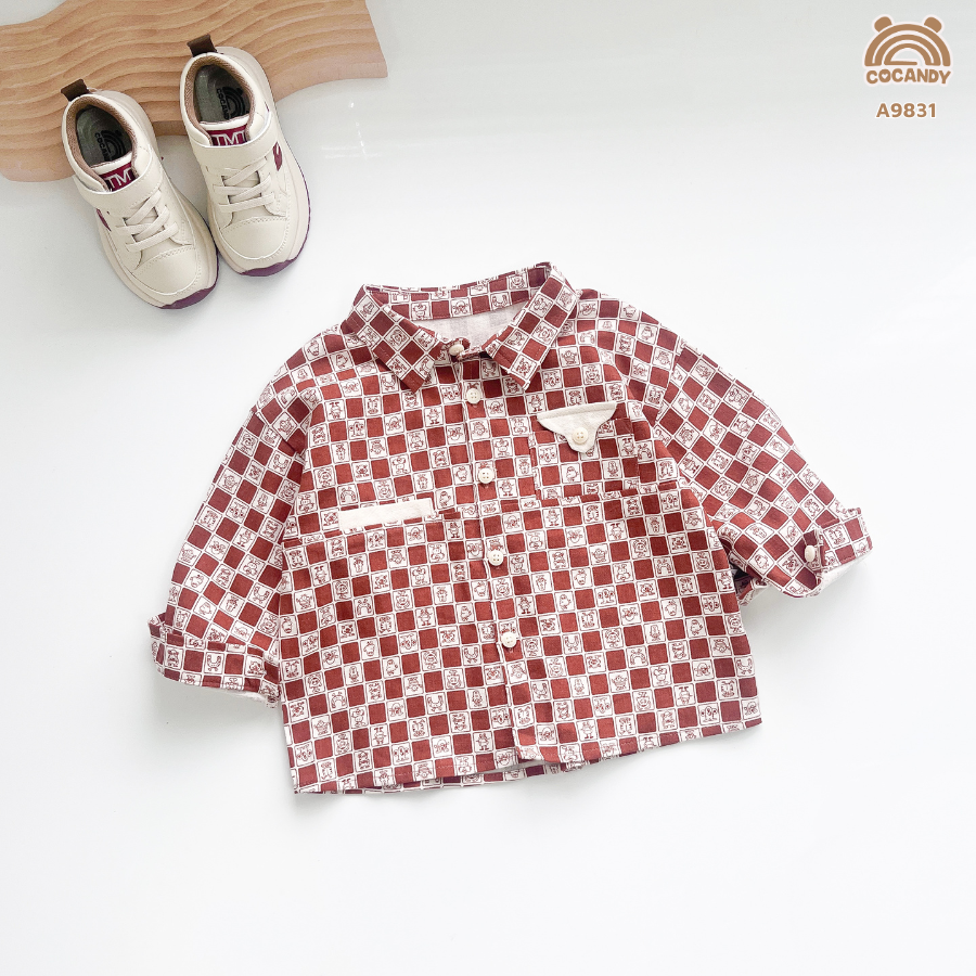 Áo dài ĐỎ sơ mi họa tiết ô vuông_thumbnail_3