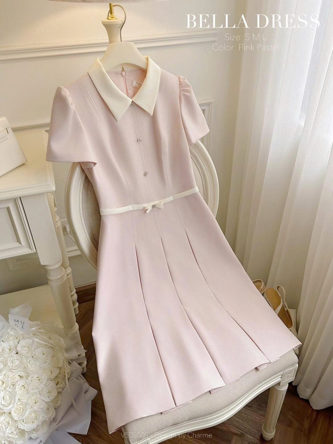 Váy liền phối cổ V nơ eo_thumbnail_1