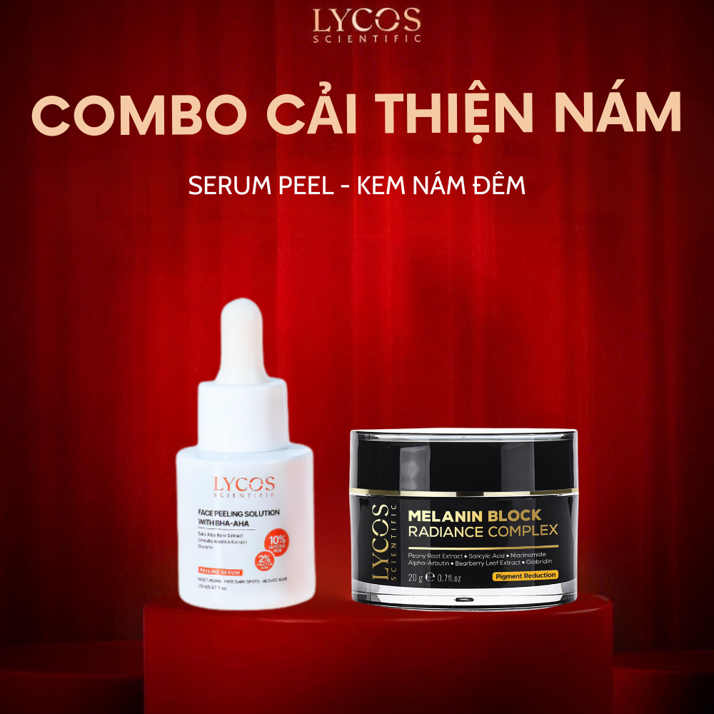 Combo Cải Thiện Nám Lycos – Peel Da AHA BHA + Kem Nám Đêm – Làm Đều Màu, Hỗ Trợ Làm Mờ Thâm Nám