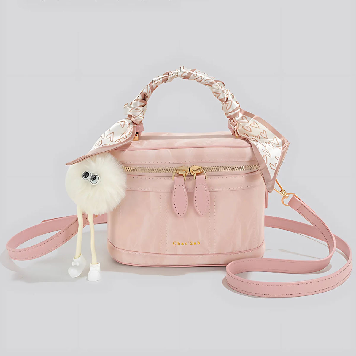 UHE_2517 Grace – Tay cầm khăn lụa, form hộp giữ dáng, đeo chéo/đeo vai – Đen/Trắng/Hồng_thumbnail_9