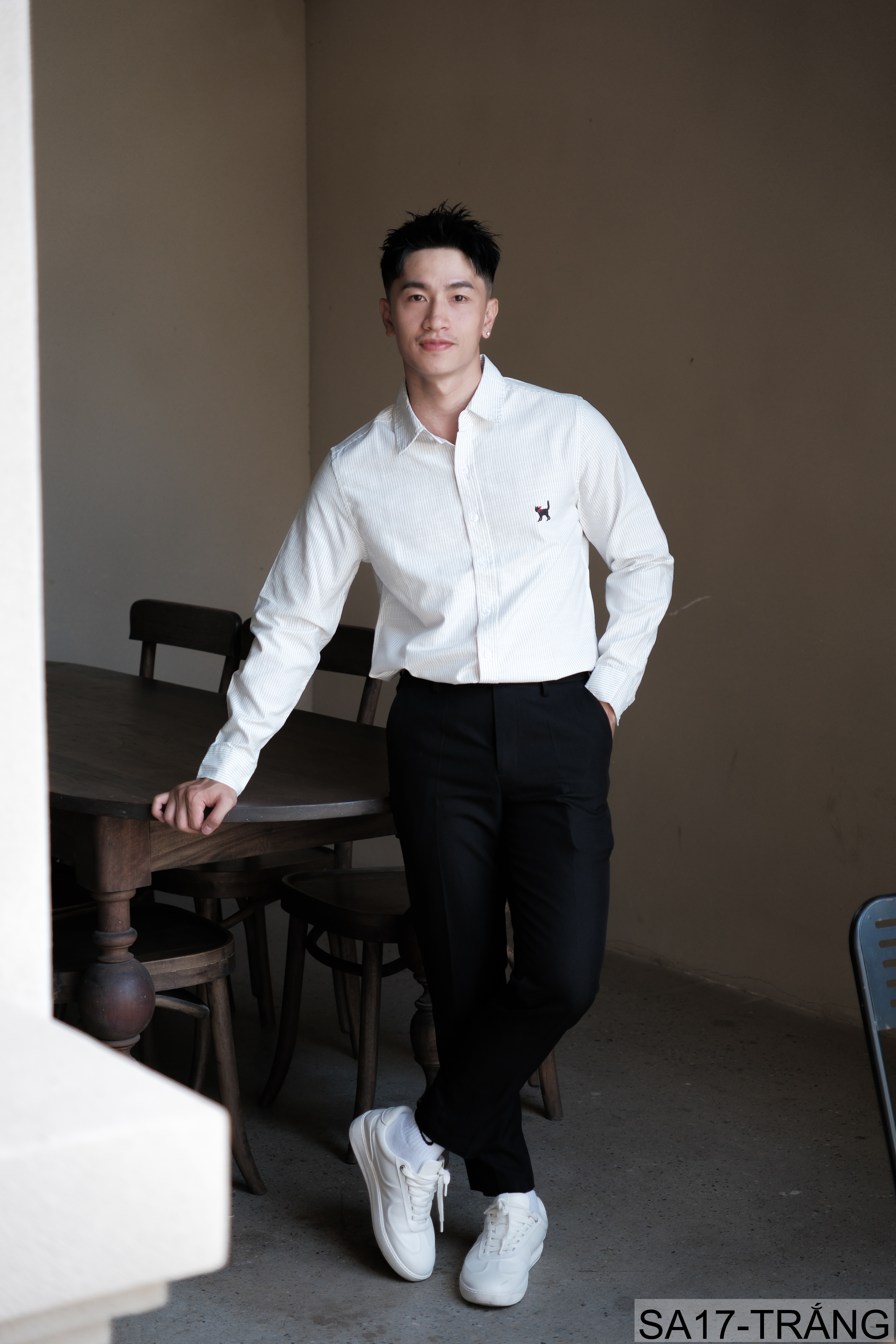 SA17 - Áo sơ mi nam dài tay thêu họa tiết mèo, form rộng, chất cotton 100%, phối sọc thời thượng_thumbnail_2