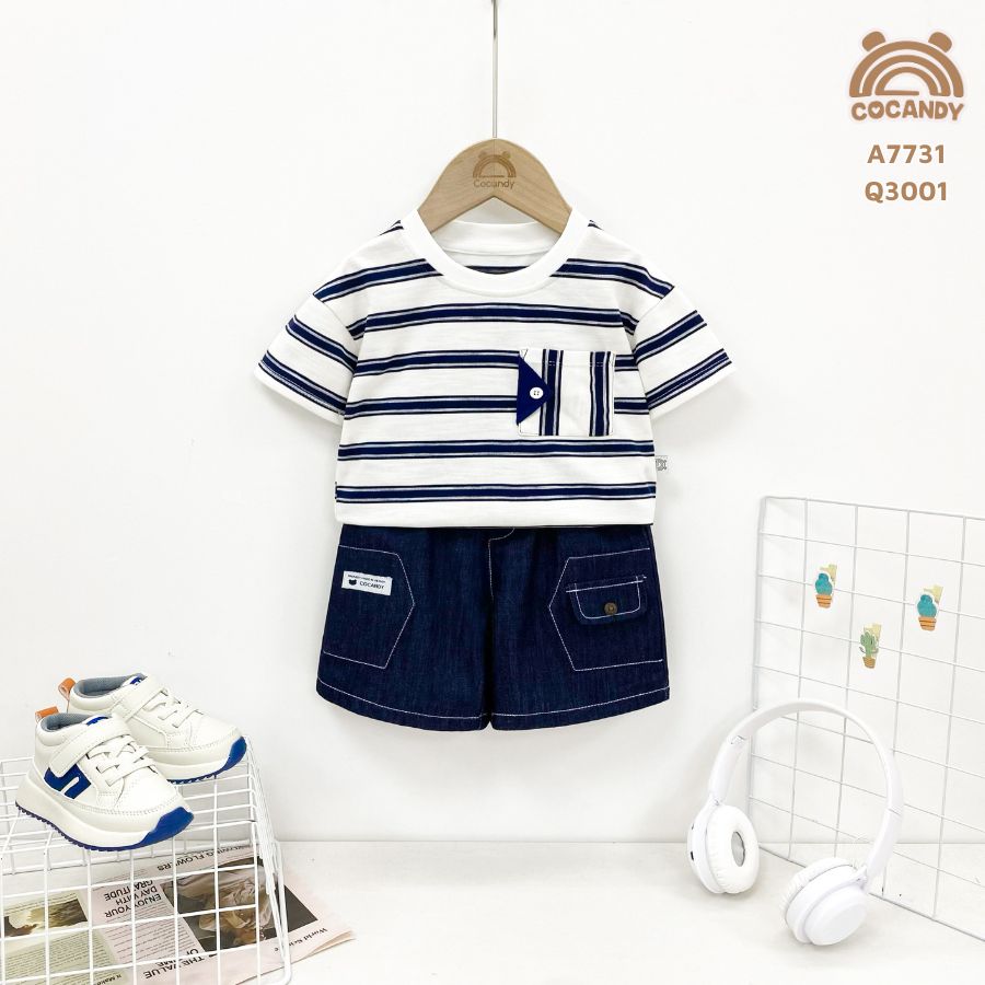 Áo cộc kẻ TRẮNG NAVY phối túi ngực nắp dọc_thumbnail_2