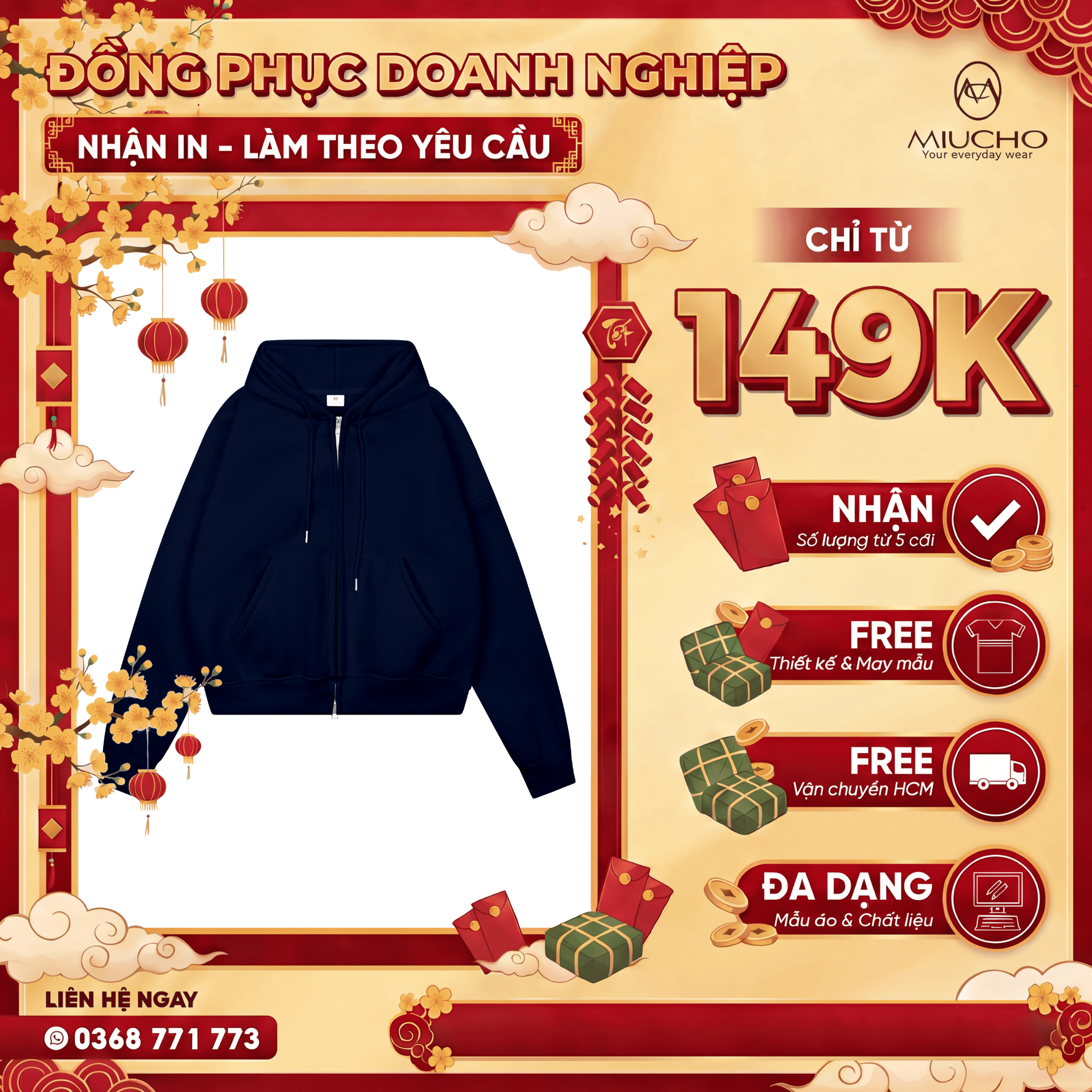 Áo hoodie zip unisex form boxy HXT02 Miucho chất vải nỉ 2 da dày dặn thoáng mát khóa kéo