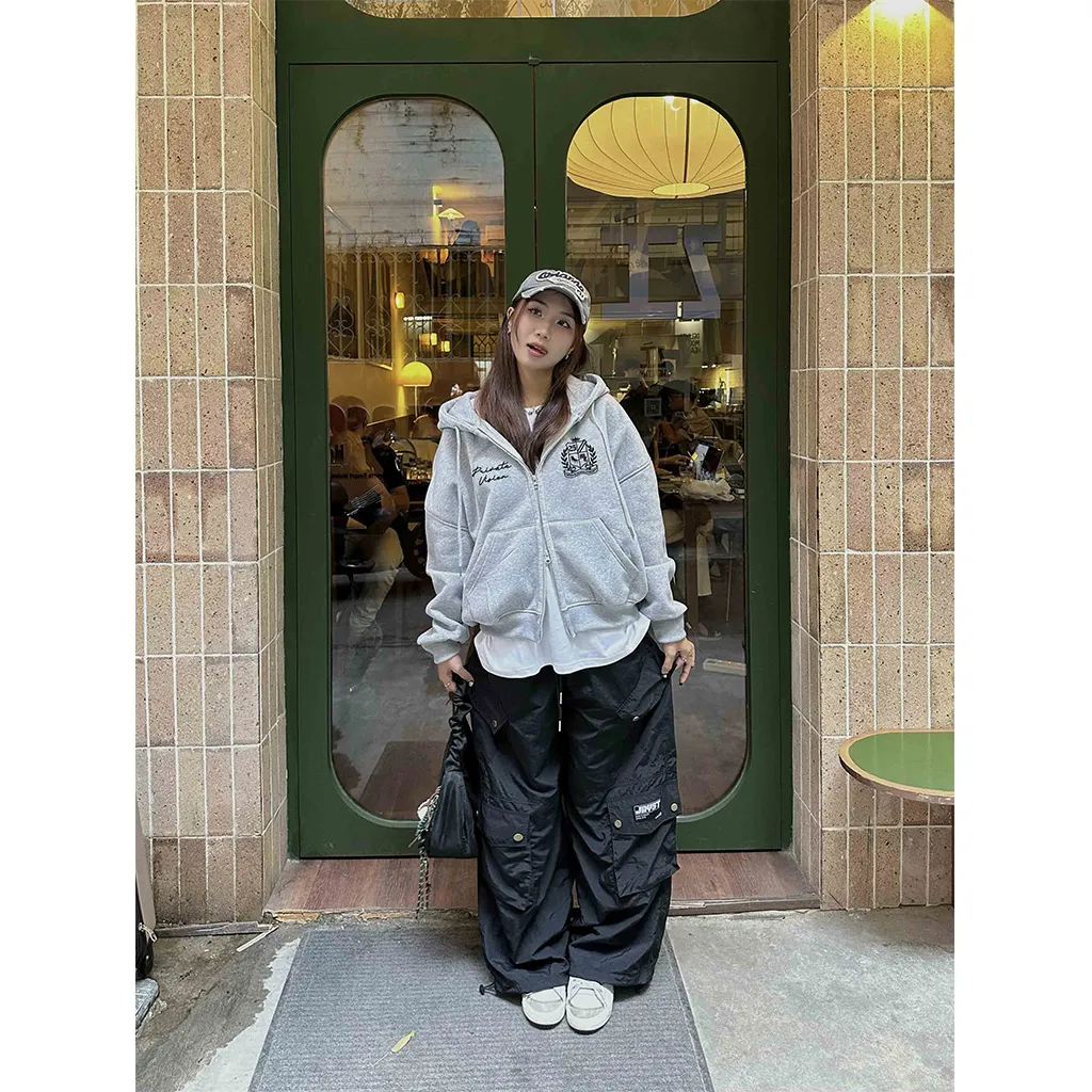 Áo hoodie zip form boxy phong cách vintage 2474 Miucho chất vải nỉ bông dày dặn cao cấp in mix_thumbnail_2