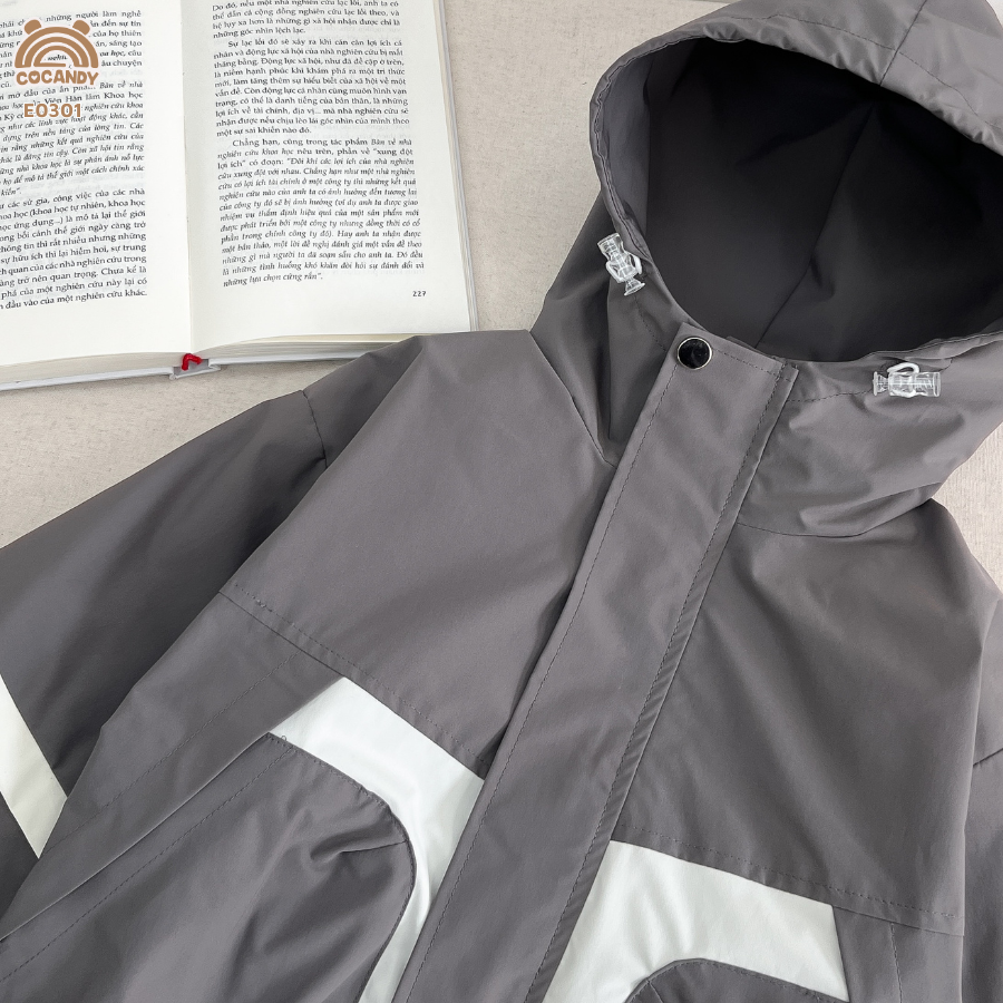 Áo khoác gió GHI lót lông phối BE túi phồng_thumbnail_4