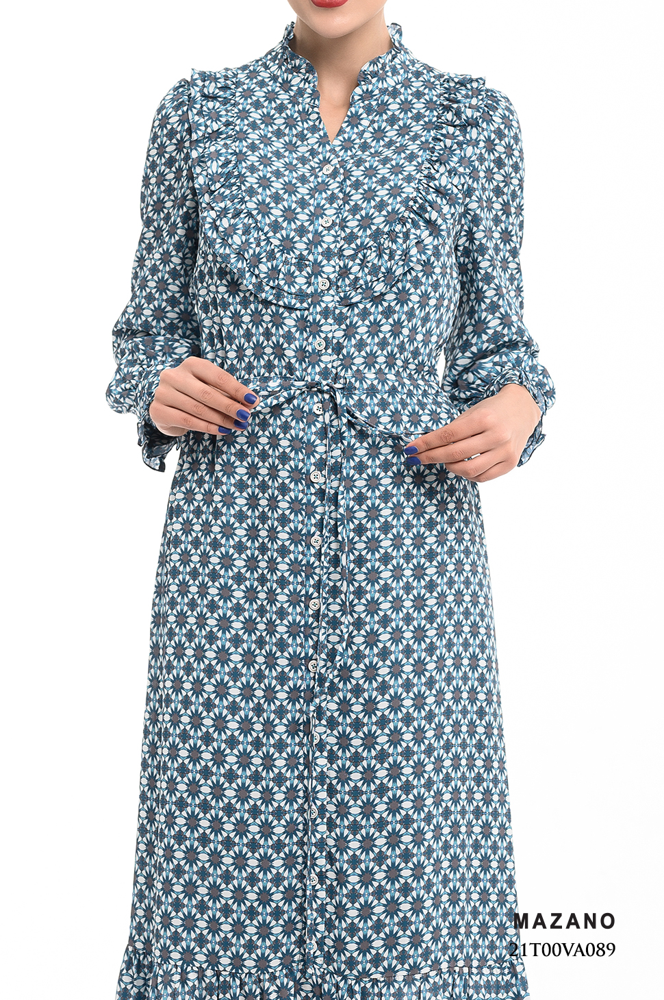 Đầm suông họa tiết rút dây bèo cổ_thumbnail_4